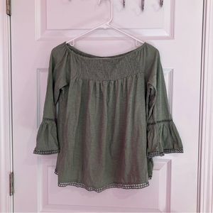 Passport off the shoulder shirt with lace detail flounce sleeves bell yoke